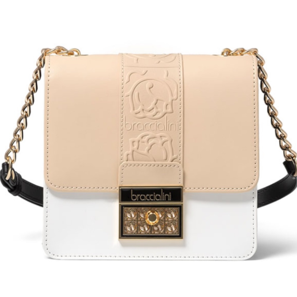 White/Tan Crossbody Bag Braccialini Alicia